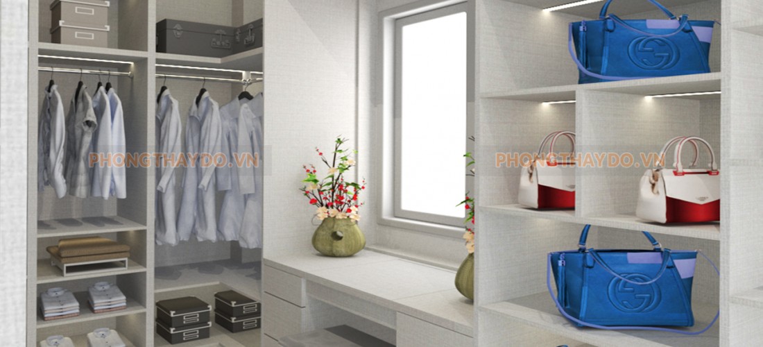 Bàn trang điểm phòng thay đồ có cửa sổ