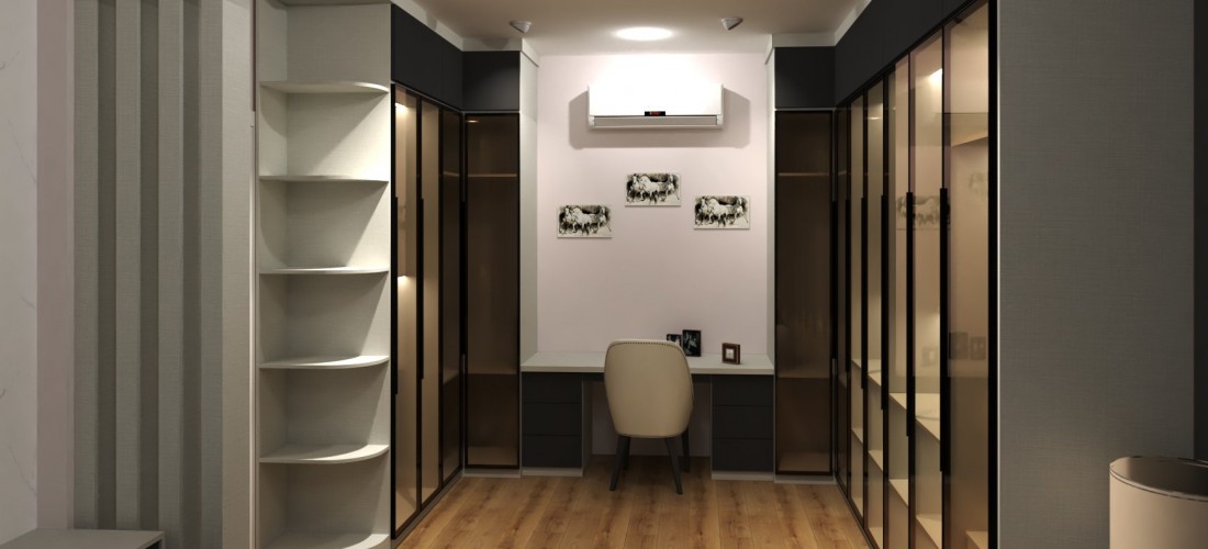 Bạn có thể xây dựng bàn trang điểm trong chính phòng thay đồ đẹp hình chữ U