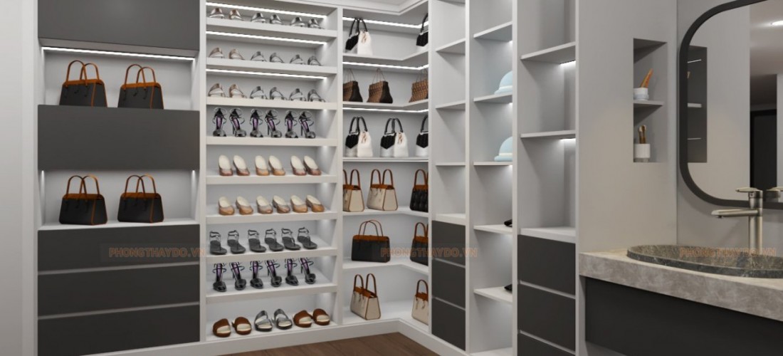 Tủ quần áo phòng thay đồ chữ L giúp tiết kiệm diện tích