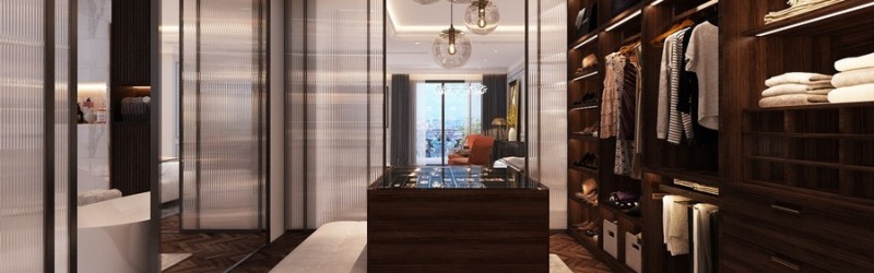 Phòng thay đồ cánh kính chữ L tận dụng tối đa diện tích cho gia chủ