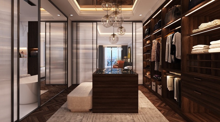 Phòng thay đồ kết hợp với phòng tắm tân cổ điển chiếm trọn trái tim người nhìn
