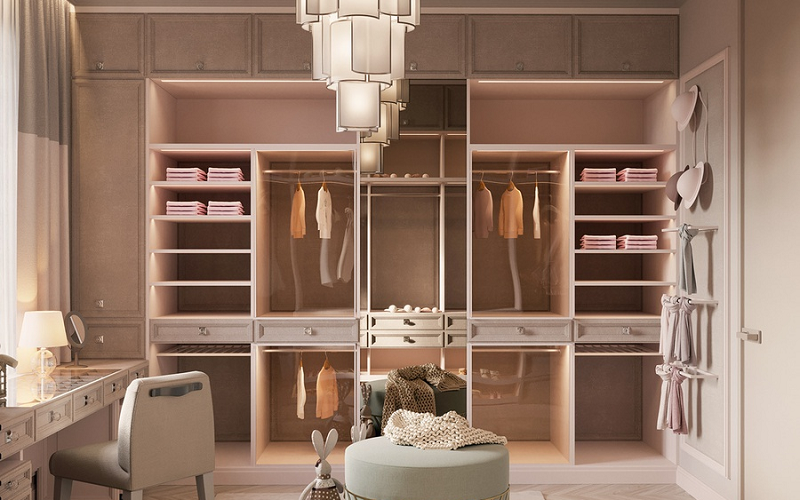 Màu nude cũng là điểm nhấn giúp cho phòng thay đồ nữ trở nên ấn tượng